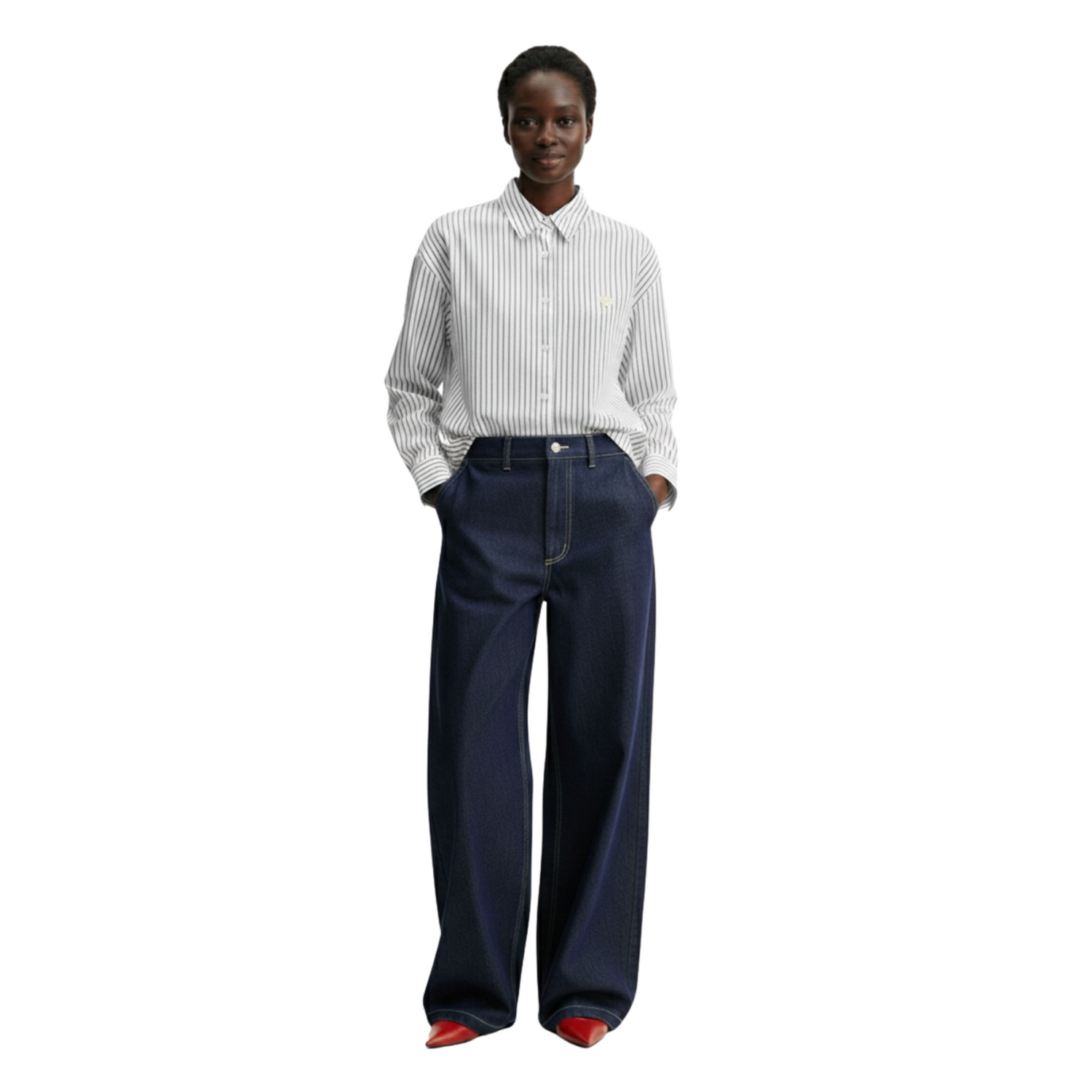 PINSTRIPE HEART EMBROIDERED SHIRT (فستان)"SAIMA"
