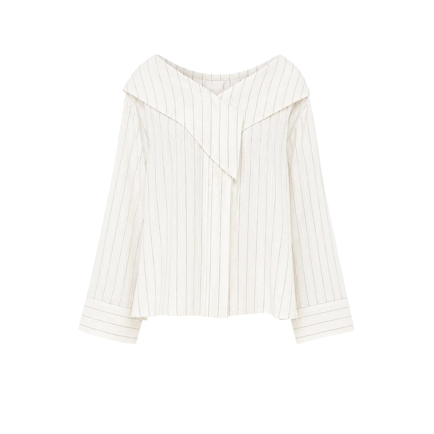 PINSTRIPE OFF SHOULDER BLOUSE (قميص) “MELON C.”