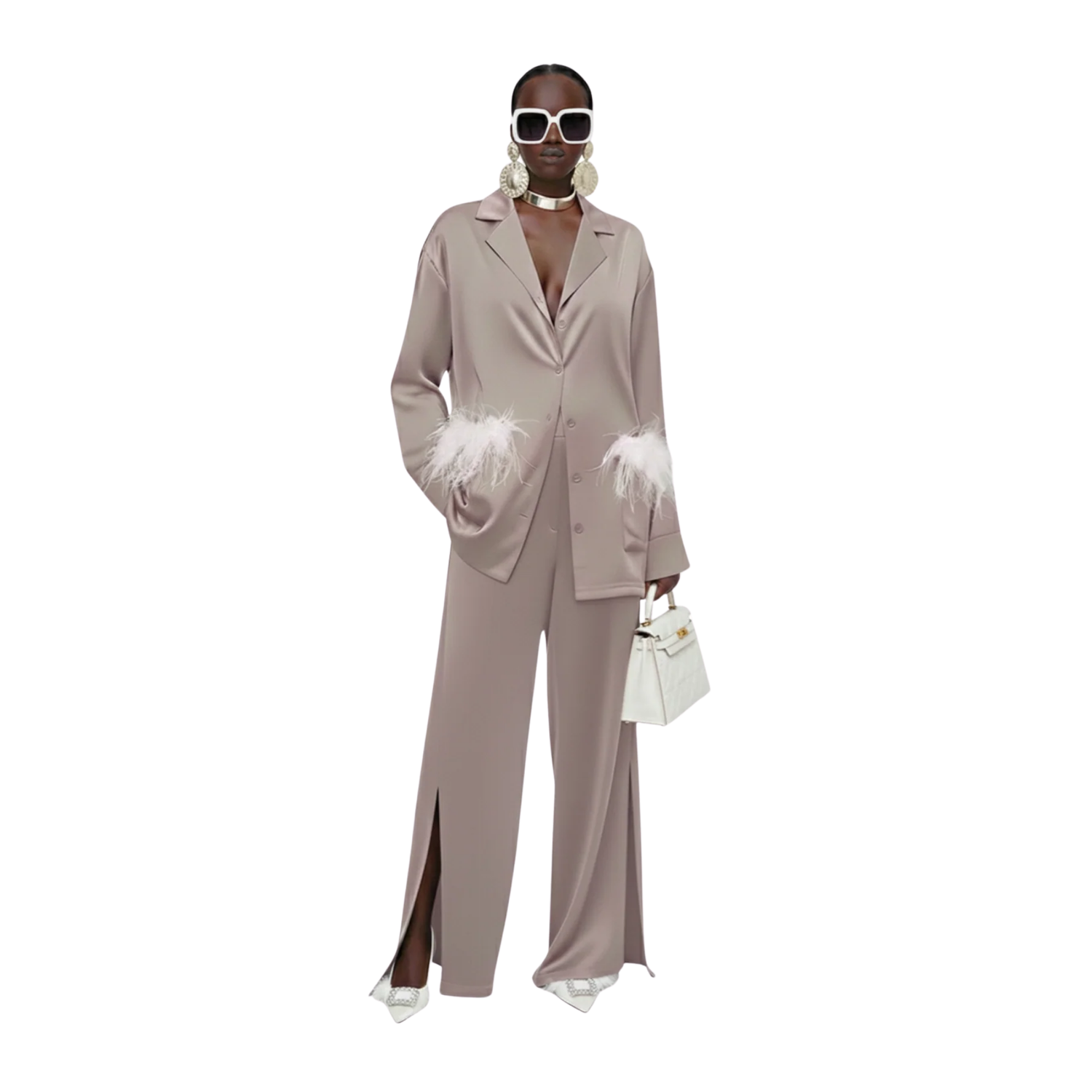 SATIN SET زوج (BLAZER & PANTS قميص وبنطلون) “KAMELIA”