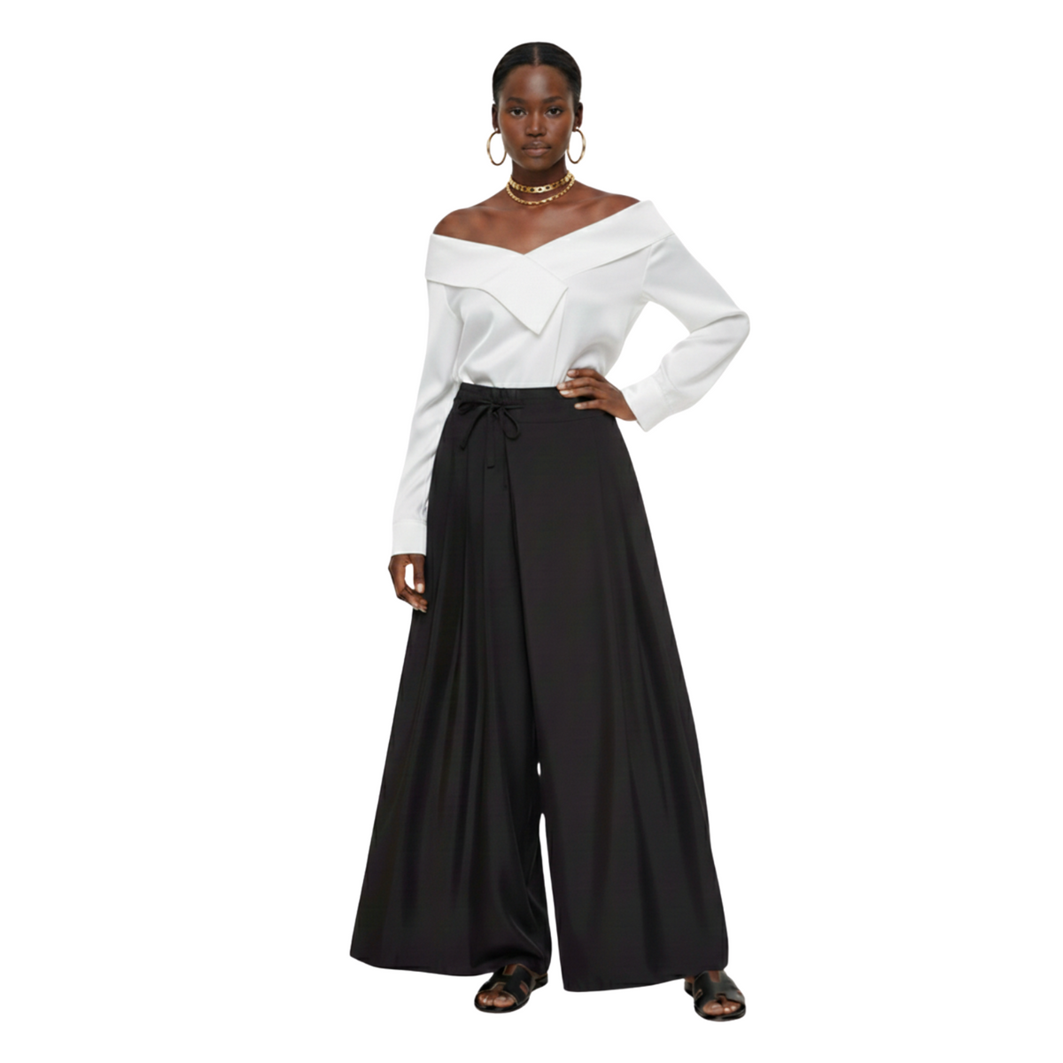 SIDE PLEATED WIDE LEG TROUSERS (بنطلون) “NOUF”
