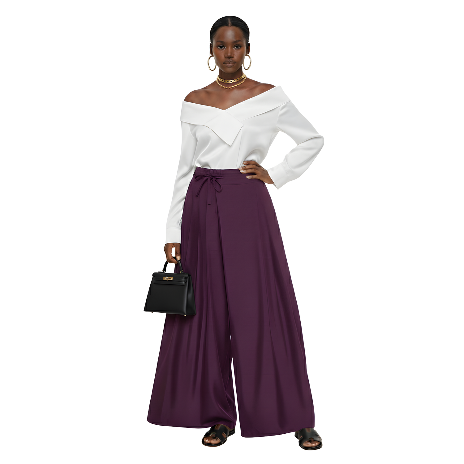 SIDE PLEATED WIDE LEG TROUSERS (بنطلون) “NOUF”