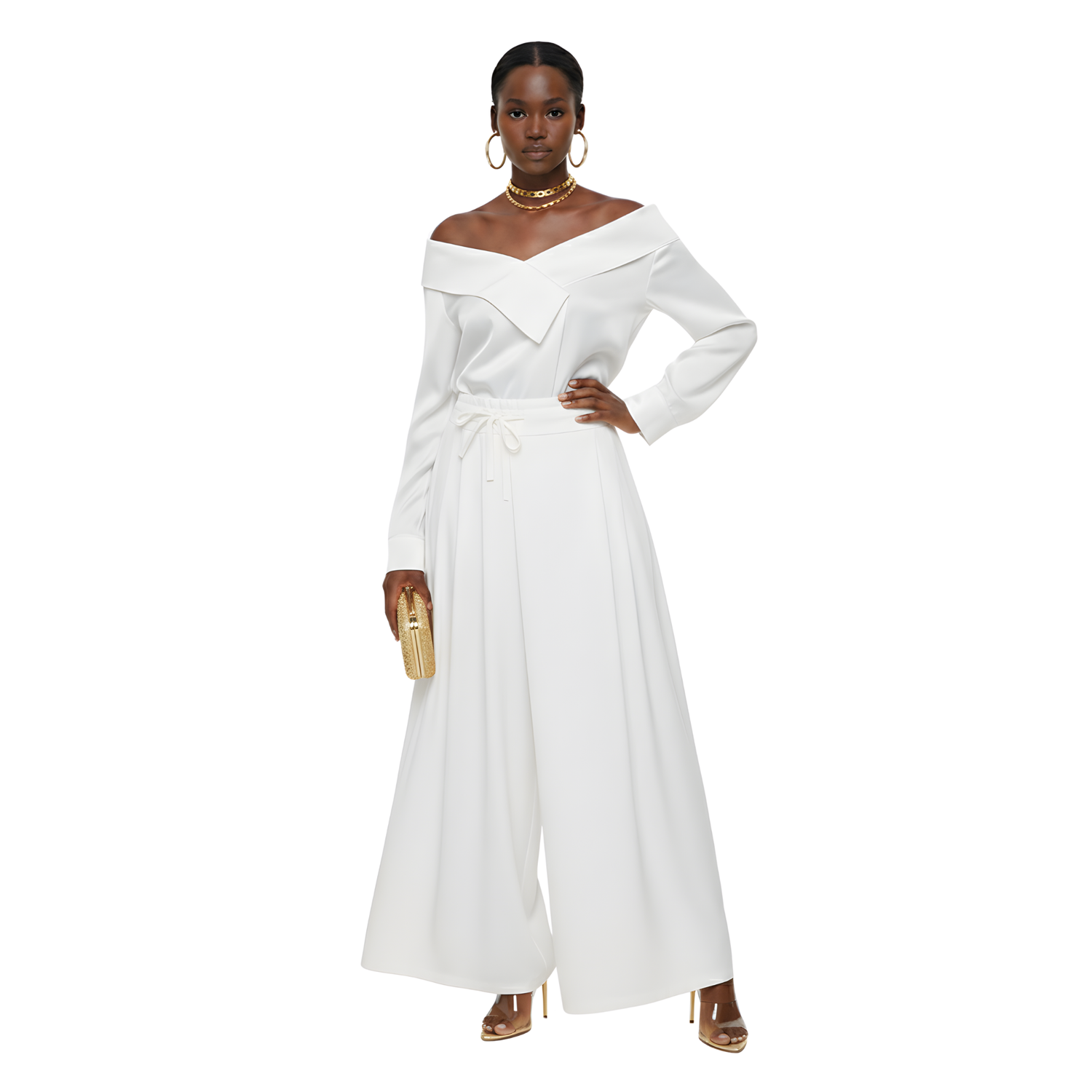 SIDE PLEATED WIDE LEG TROUSERS (بنطلون) “NOUF”