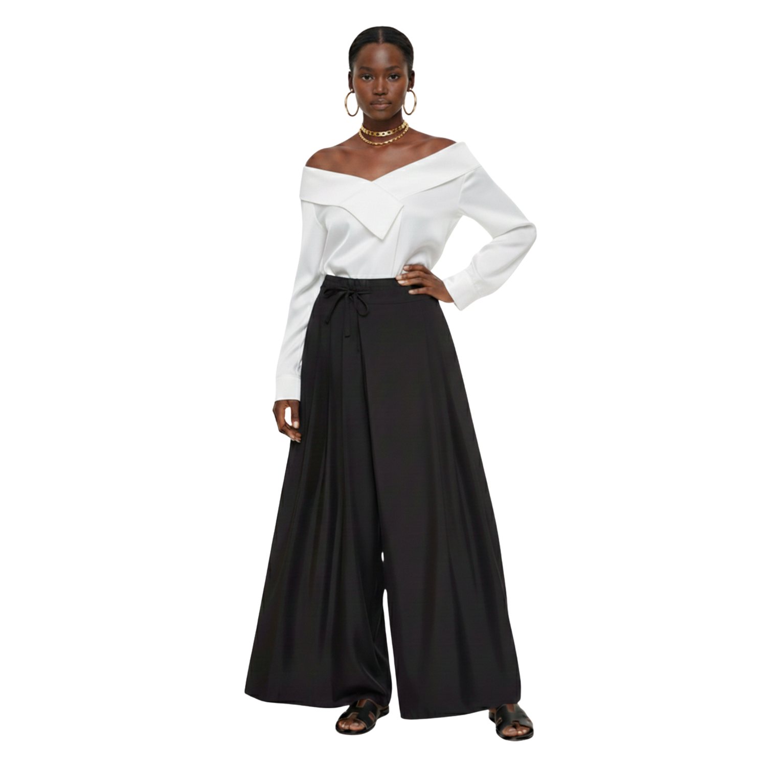 SIDE PLEATED WIDE LEG TROUSERS (بنطلون) “NOUF”