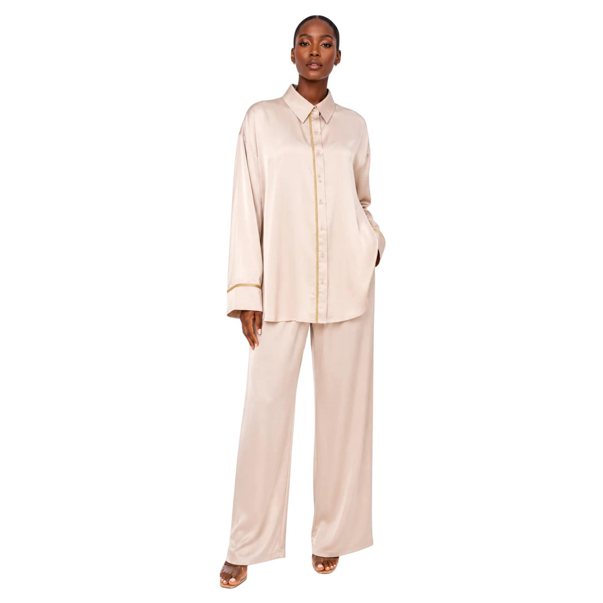 SILKY LUXE 2-PIECE SET زوج (SHIRT & TROUSERS قميص وبنطلون) “MORGANITE”