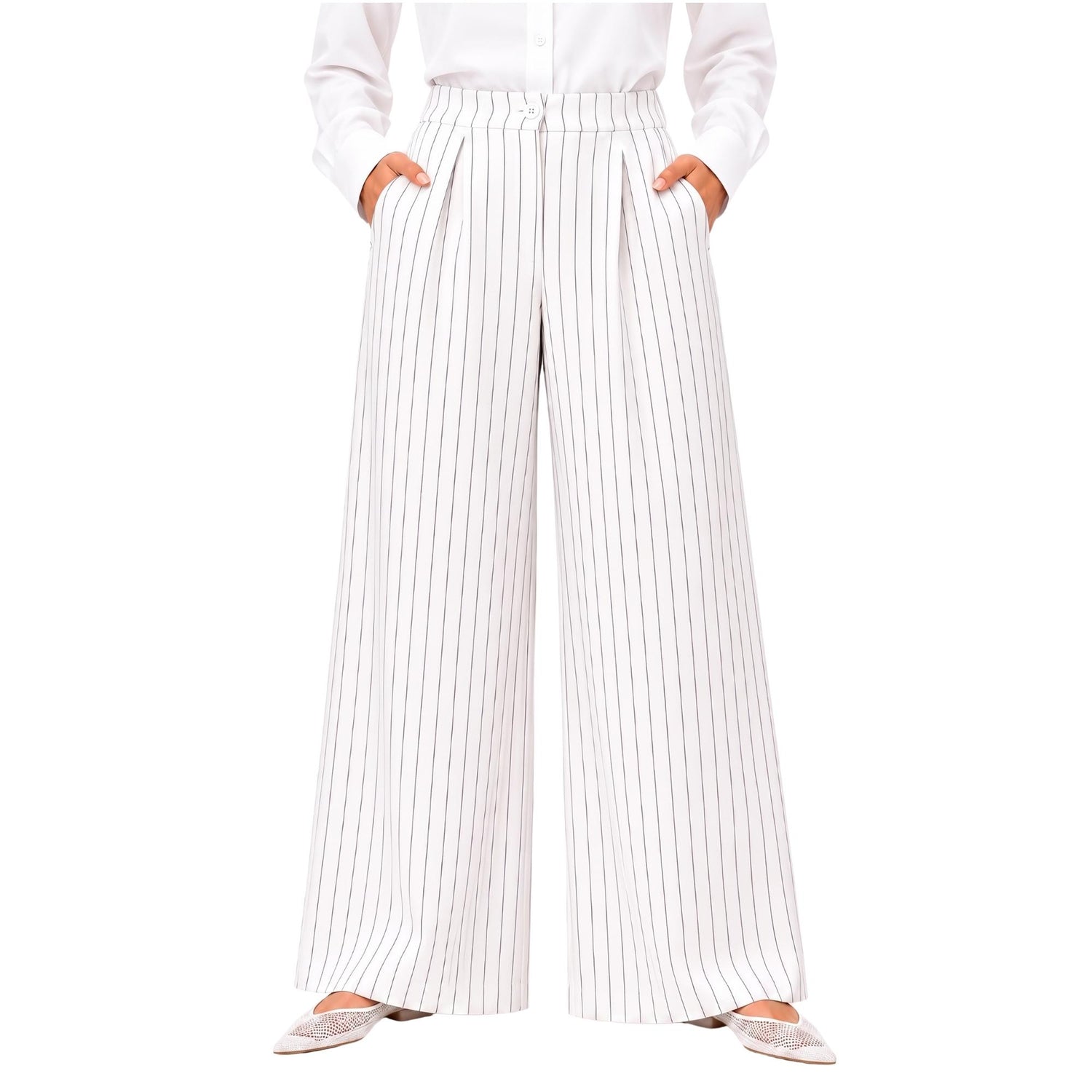 STRIPED FRONT PLEATED HIGH-WAISTED TROUSERS بنطلون “MOONSTONE”