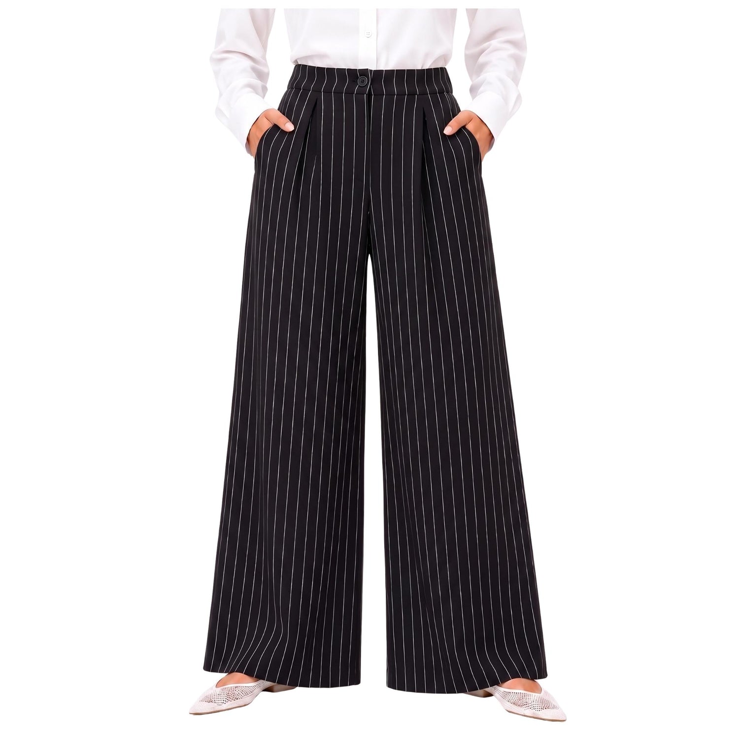 STRIPED FRONT PLEATED HIGH-WAISTED TROUSERS بنطلون “MOONSTONE”