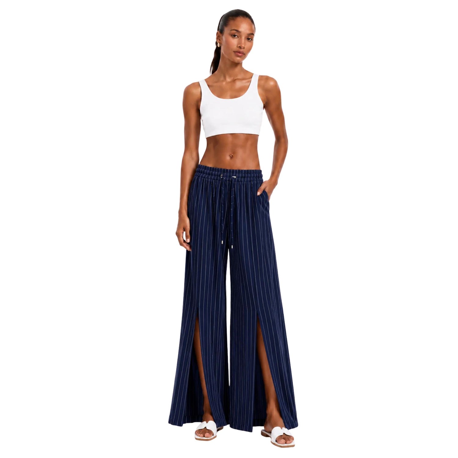 STRIPED FRONT PLEATED PALAZZO TROUSERS بنطلون “KAMELIA”