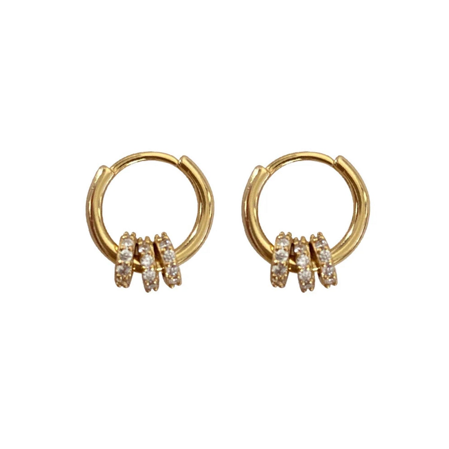 THREE CIRCLE ZIRCON HOOP EARRINGS (الأقراط)