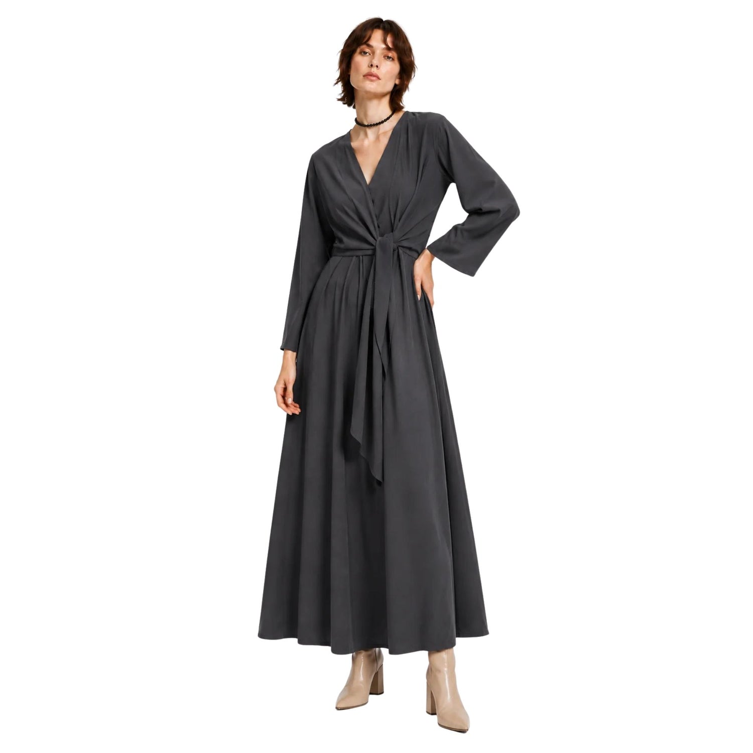 TIE-FRONT A-LINE MIDI DRESS فستان “ASTER”