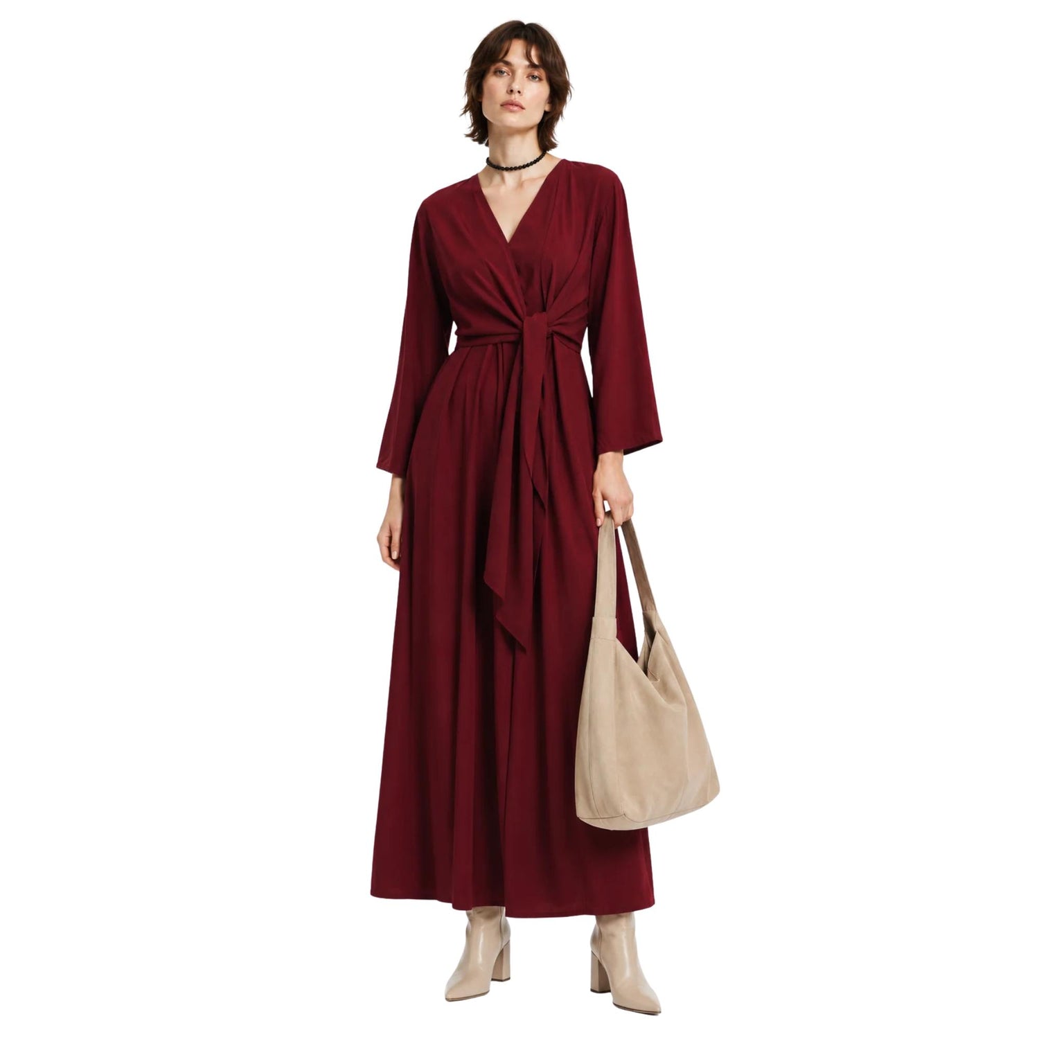 TIE-FRONT A-LINE MIDI DRESS فستان “ASTER”
