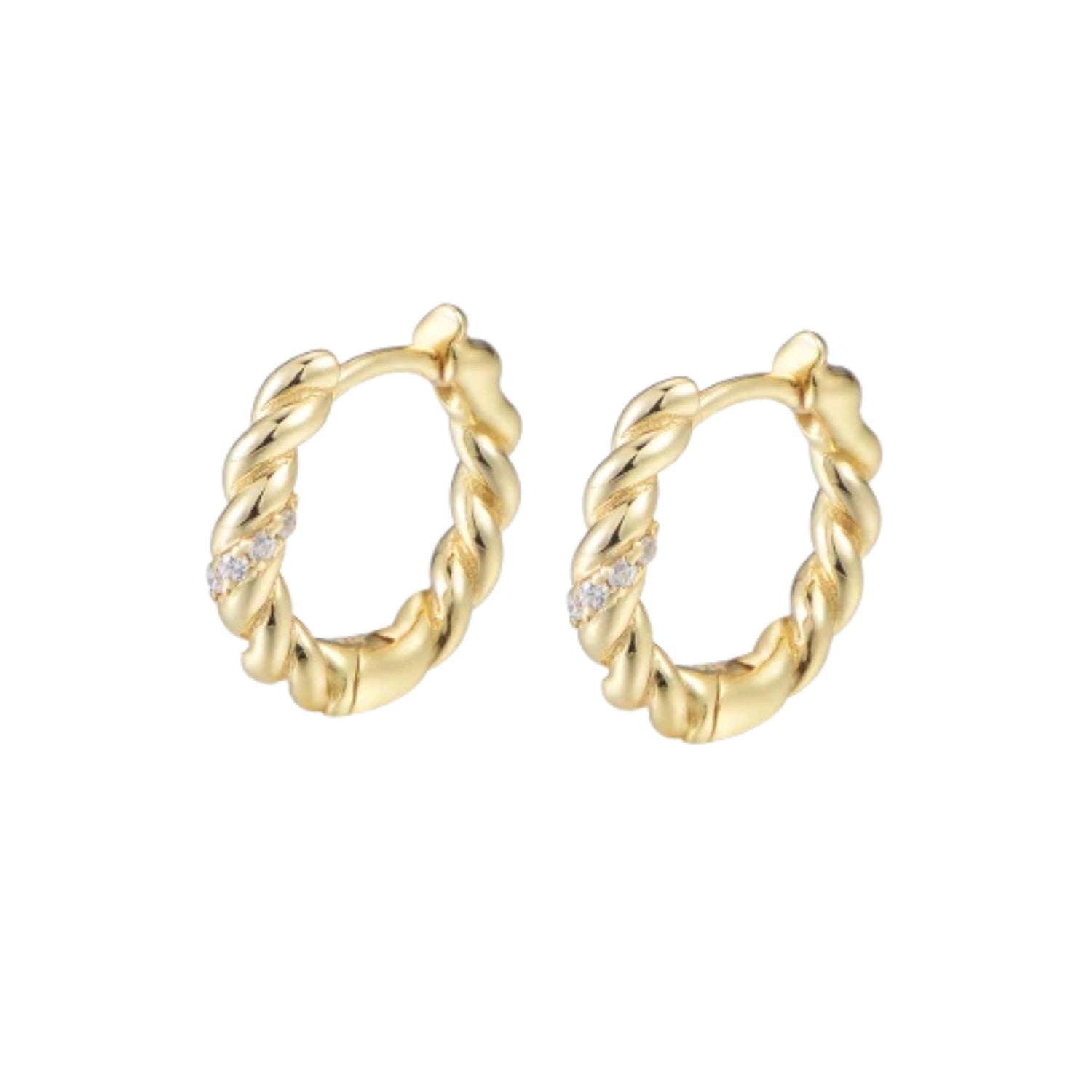 TWISTED CUBIC ZIRCON HOOP HUGGIE EARRINGS (الأقراط)