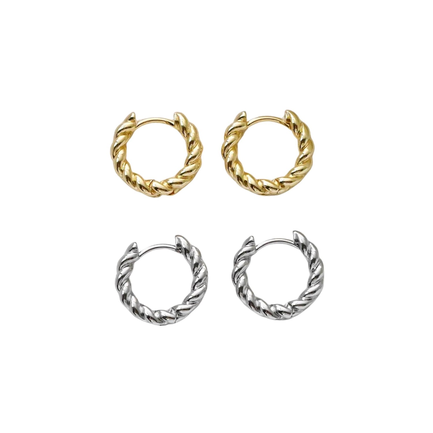 TWISTED CUBIC ZIRCON HOOP HUGGIE EARRINGS (الأقراط)