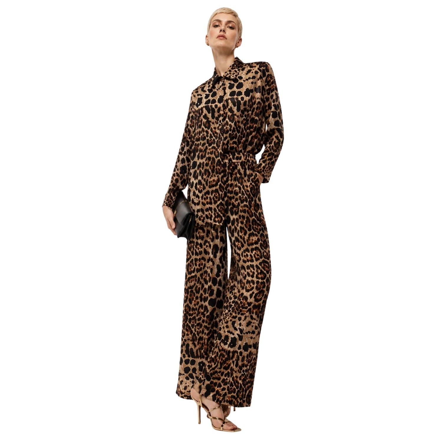 TWO-PIECE FLOW SATIN SET تعيين (SHIRT & PANTS) “SAFARI”