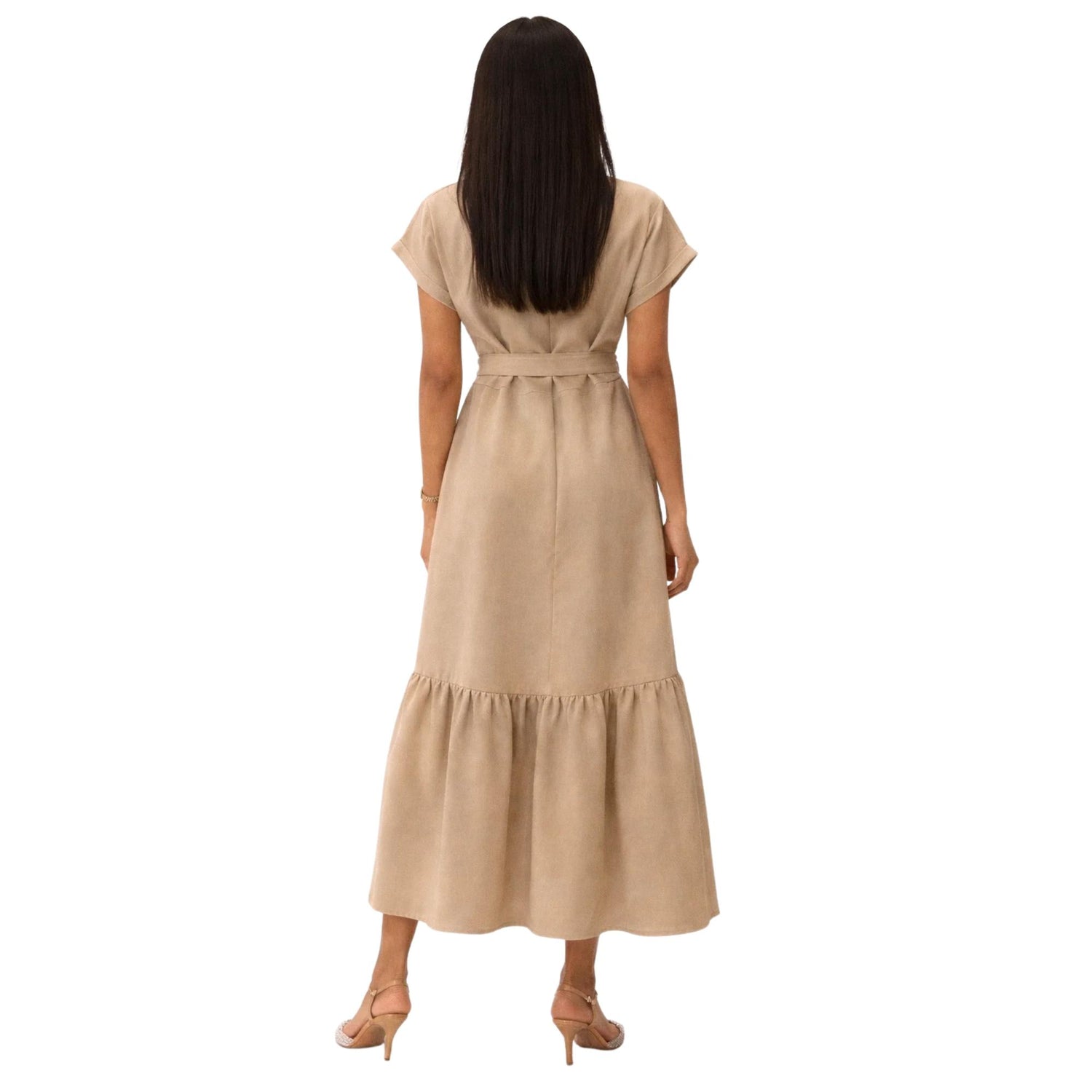 V-NECK BELTED DRESS “LEE-JOHN"