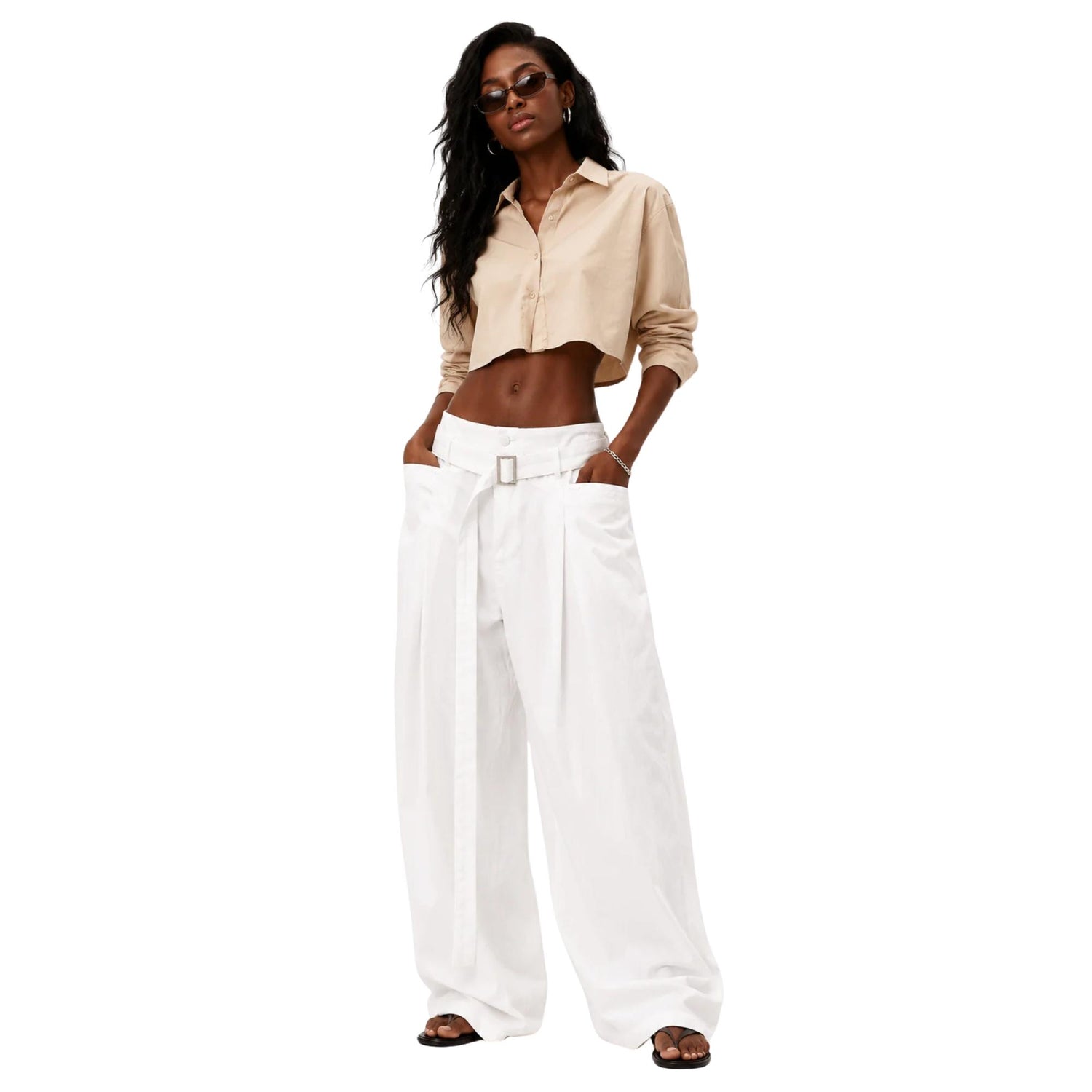 WIDE-LEG HIGH-WAIST BELTED TROUSERS (بنطلون) “HANGANG”